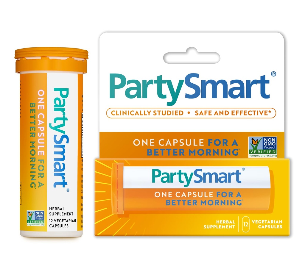 Himalaya PartySmart, 12 Capsule Tube - Alkohol Breakdown Játra Podpora pro lepší ráno po pití - Plant based, Vegan, Non- GMO, Gluten Free, Klinicky studoval