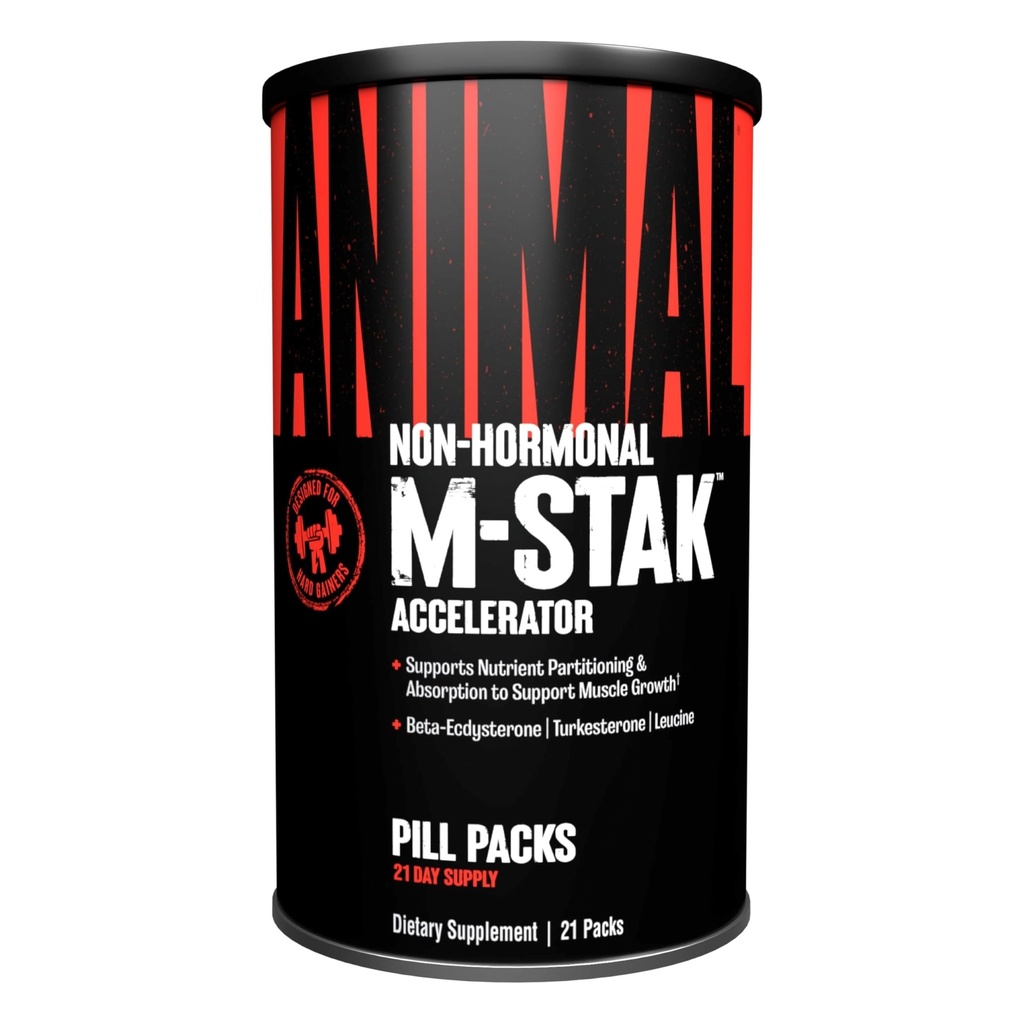 Zvířecí M- Stak - Muscle Builder and Anabolic Mass Gainer dodatek pro kulturistiku - Lean Muscle Growth, Amino Complex and Pre Workout Energy, 21 Balení