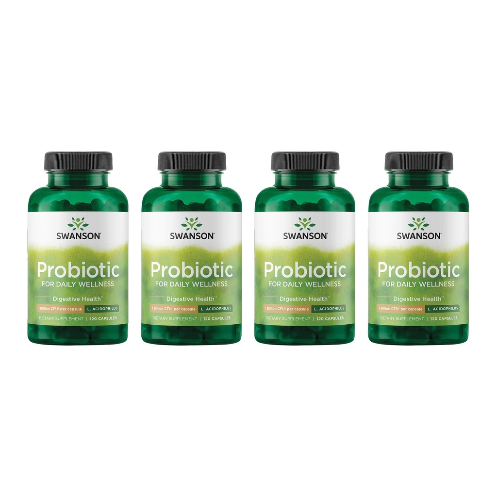 Swanson Probiotic - Stravovací doplněk zdraví w / 1 Milion CFU na kapsli - Přírodní vzorec podporující Bowel Regularity & Daily Wellness - (120 Kapsle) (4 balení)