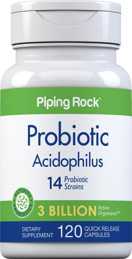 Piping Rock Probiotic Acidophilus Kapsle pro ženy a muže 124; 3 Miliony živých kultur CLAS124; 120 pilulky CLAS124; 14 Strains dodatek CLAS124; Non- GMO, gluten zdarma