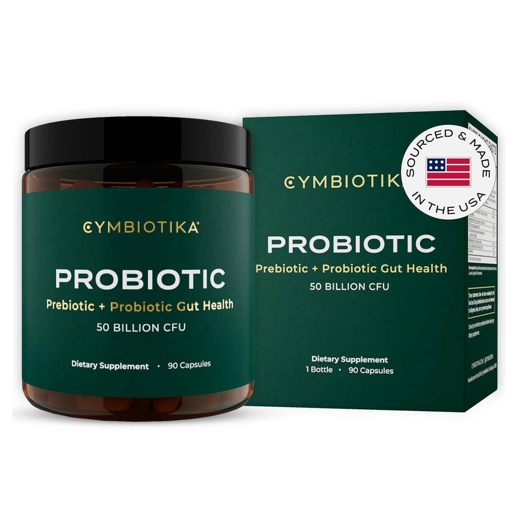 CYMBITIKA Probiotic + Prebiotic, 60 Miliardy CFU - 19 Kroužek, Gut doplněk zdraví pro ženy a muže, Imunitní podpora, Digestivní zdraví, & Gut Balance, 90 Kapsle, 1 měsíc Dodávka, Made in USA