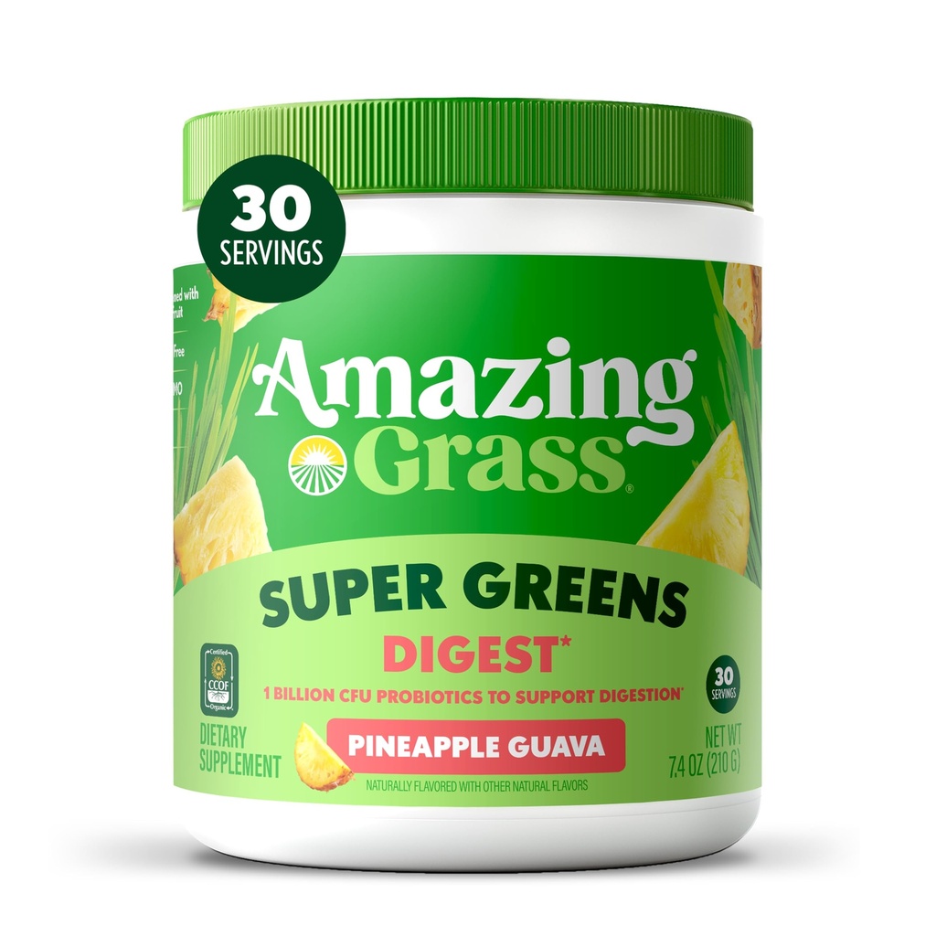 Amazing Grass Greens Blend Digest: Super Green Powder Smoothie Mix for Digestion Support with Organic Spirulina, Chlorella, Beet Root Powder, Digestive Enzymes & Probiotics, 30 Servings