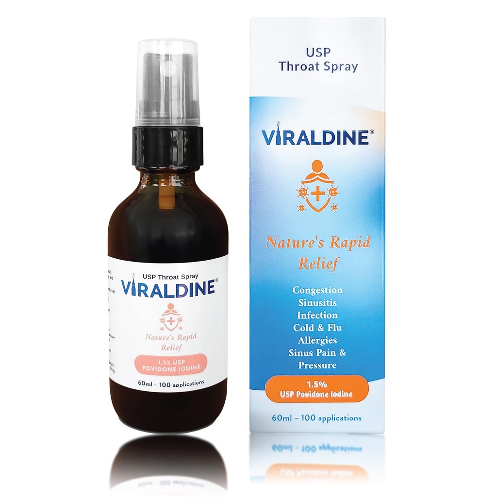 1, 5% Povidone- jód Sore Throat Spray, Microplastic- Free Lahvička, FSA / HSA Způsobilé, 60 ml