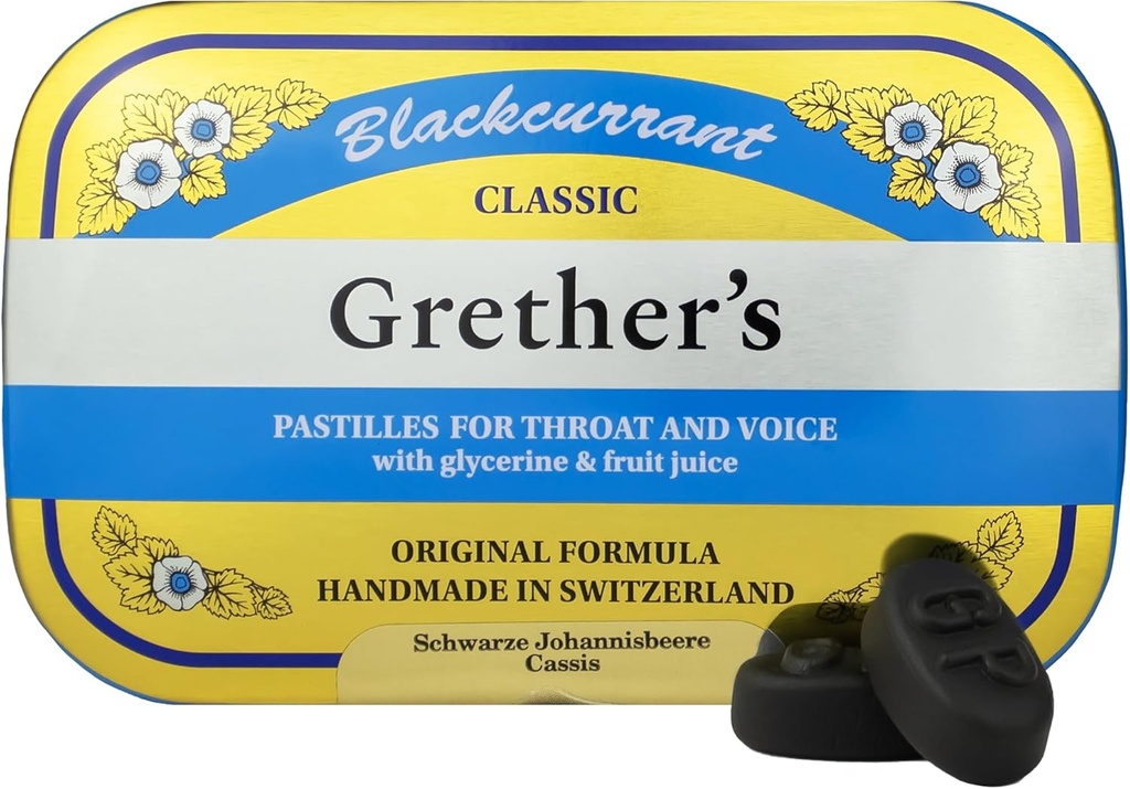 GRETHER 's Pastilles Classic Blackcurrant Natural Remedy Such Mouth Relief - Soothing Throat & Health Voice - Long- Lasting Flavor, Gift for Singers - 1- Pack - 3.75 oz.