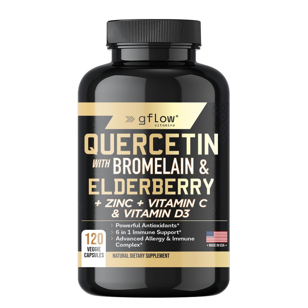Quercetin s Bromelain zinkový vitamín C Vitamin D Elderberry - 120 Veggie Kapsle, Non- GMO, gluten- Free CLANE124; Imunitary Supplement CLANE124; Made in USA CLANE124; 2 měsíce dodávky