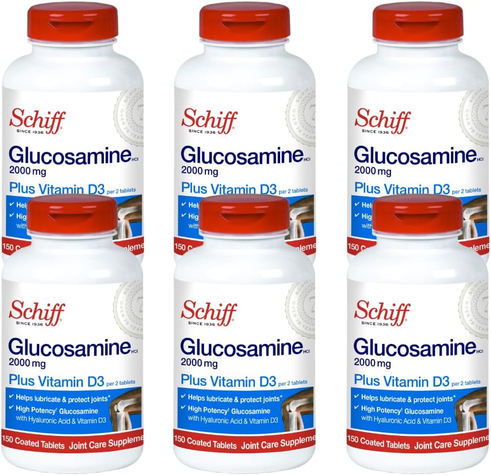 Schiff Glucosamine 2000mg s vitaminem D3 a kyselinou hyaluronovou, 150 tablet - společný doplněk (balení po 6 tabletách)