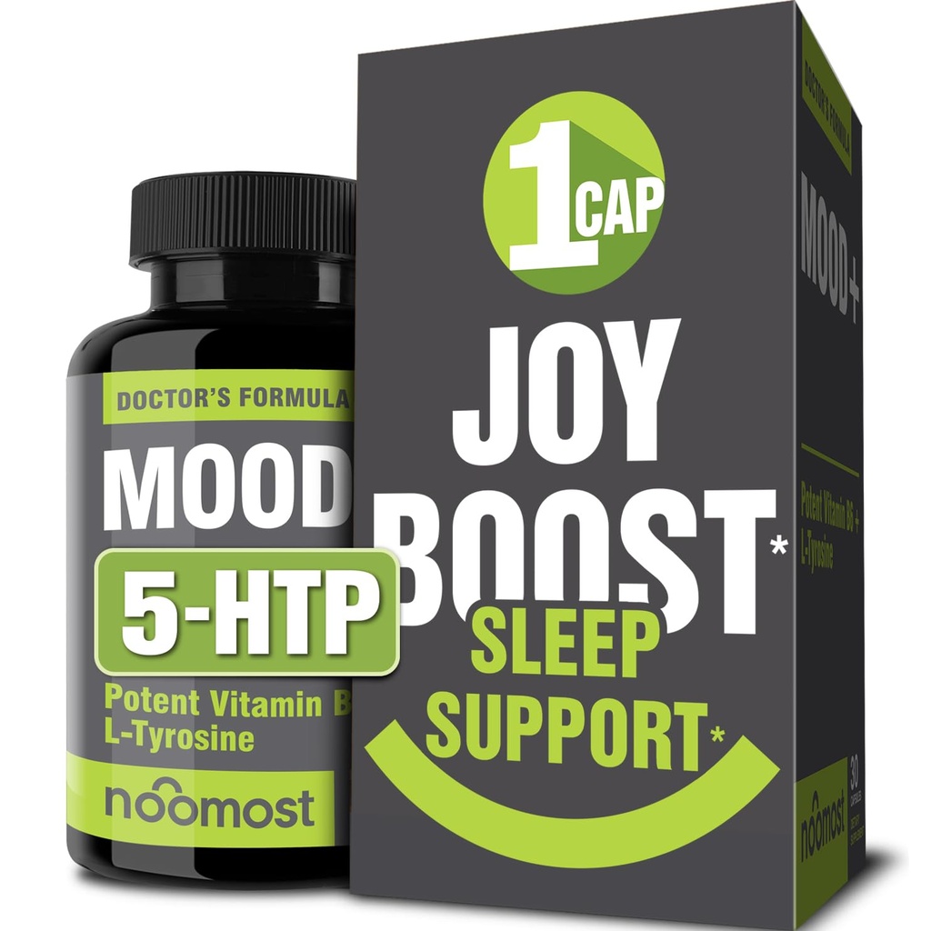 NooMost Mood Support Supplementary for Mood Boost, Calm Mind & Body, Stress Response, Energy Supplementary - Herbal Adaptogens: Ashwagandha, L Tyrosin, 5 HTP, Passion Flower, 30 Counts