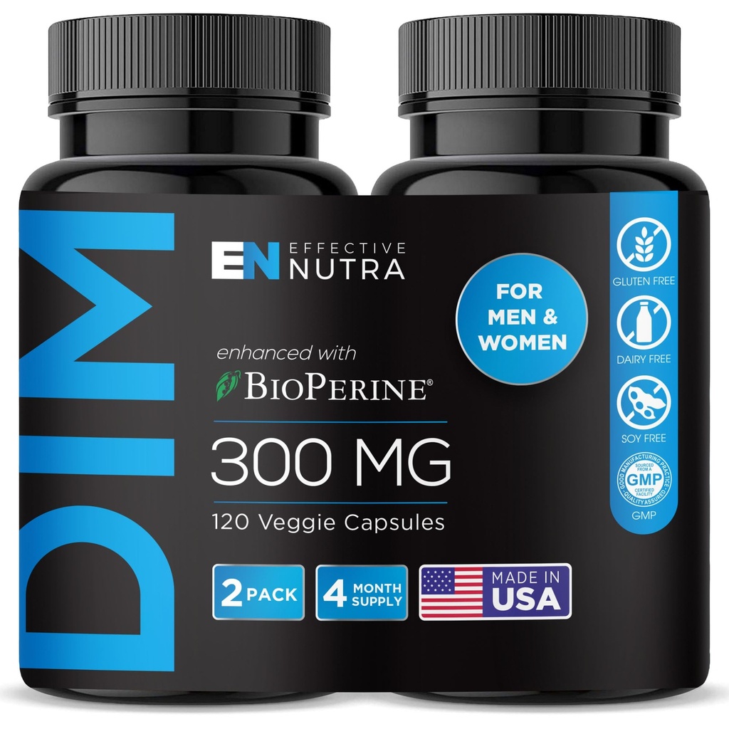 Účinný doplněk NUTRA Dim 300mg s BioPerine - Extra síla Estrogen Blocker pro muže a ženy - Hormon & Metabolismus Podpora - 4 měsíce Dodávka