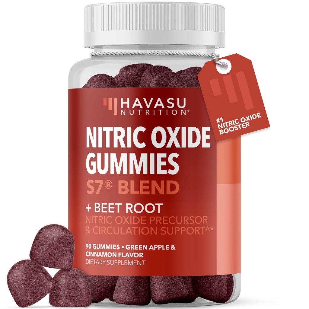 Oxidové gumy dusnaté pro muže a ženy s L- argininovým a řepným kořenem - NO Gummies for Endurance and Recovery - 90 Count - Green Apple and Cinnamon Flavor - Vegan, Non- GMO, 1 měsíční dodávka