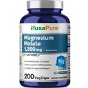 NusaPure Magnesium Malate 1350mg 200 Veggie Kapsle (Vegan, Non- GMO, Vegan)