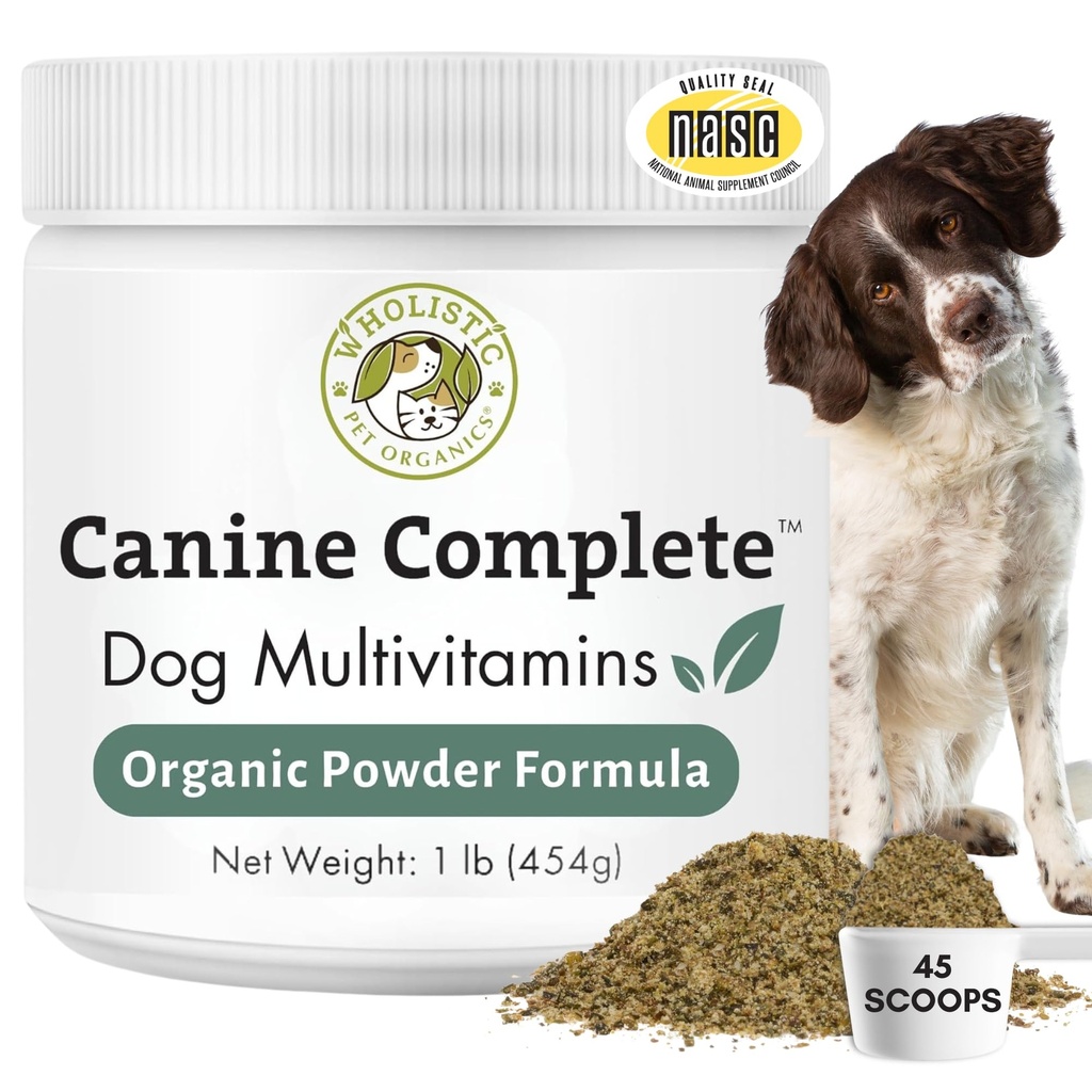Wholistic Pet Organics Canine Complete - Pes Multivitamin Powder - 1 Lb - Denní psí vitamíny a doplňky pro domácí potraviny - imunitní systém, kůže, coat & celkové zdraví - malé a velké plemeno
