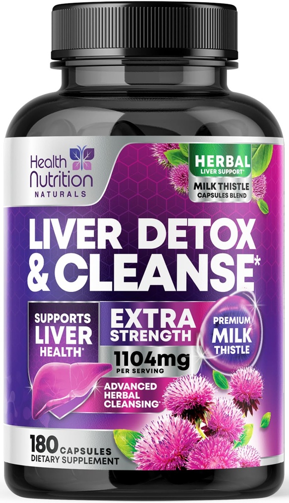 Jemné vyčištění jater Detox & opravy Formule - Pokročilý doplněk pro podporu jater se Silymarin Mléko Thistle, Pampeliška kořenová, Artyčok extrakt, kurkuma, Cholin, & Beetroot - 180 Veggie Kapsle
