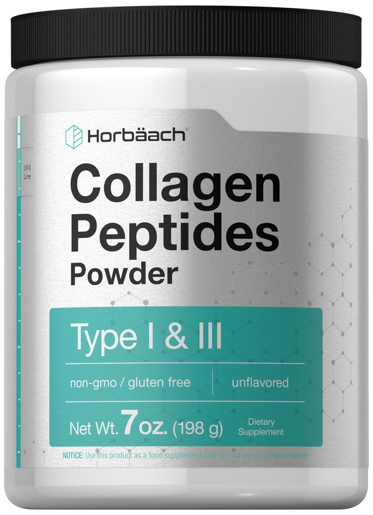 Horbäach Collagen Peptides Powder 7oz CLAS124; Typ I a III CLAS124; Neochucené Multi Collagen Protein a aminokyseliny CLAS124; Gluten Free, Keto & Paleo Friendly