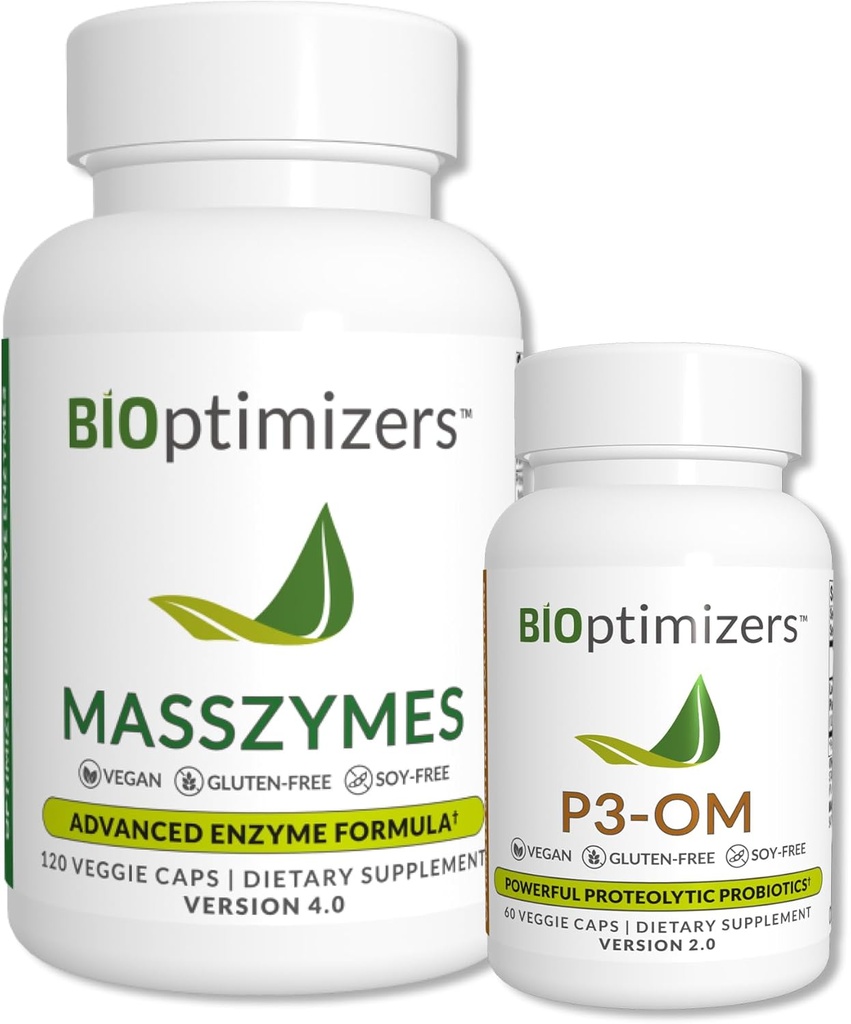 BiOptimalizátory - P3-OM a MassZymes Bundle - Premium Digestive Enzymy a Probiotika pro ženy a muže - Doktor- Vydávané (120 MassZymes Kapsle, 60 P3-OM Kapsle)