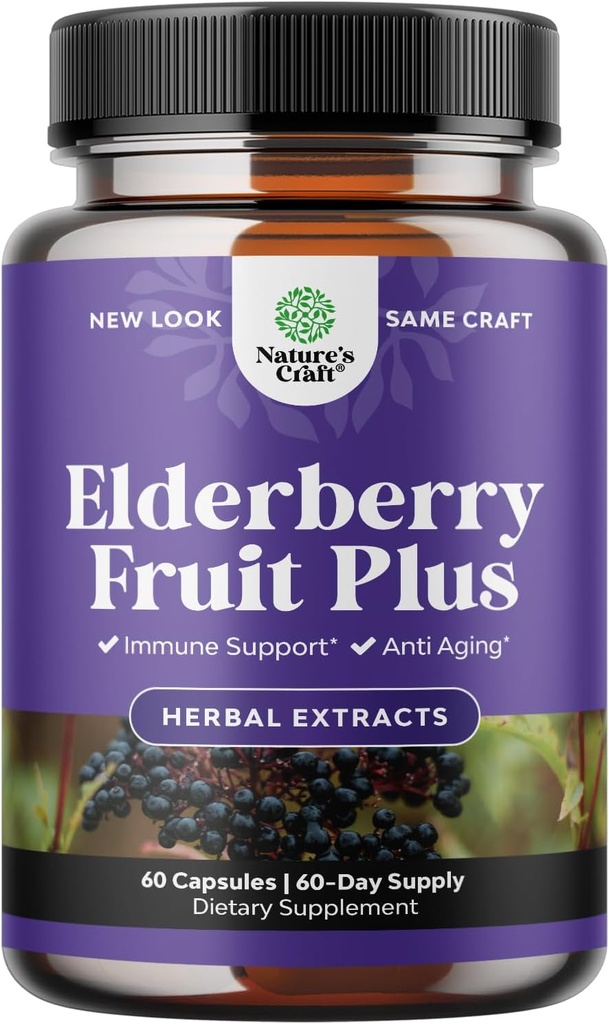Černé Elderberry Kapsle Antioxidant Supplement - Elderberry Imunitní Supplement kůže s kůží Vitamíny a Sambucus Extract - Podpora imunitního systému