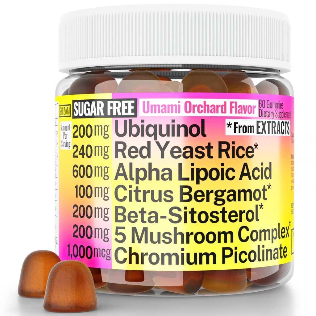 Red Yeast Rice Alpha Lipoic Acid Ubiquinol CoQ10 Citrus Bergamot Beta- Sitosterol Chromium Pikolinát Sugar- Menší gumové w Lion 's Mane Turkey Tail Reishi Cordyceps Chaga, pilulky Kapsle dodatek Alt