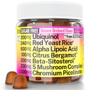 Red Yeast Rice Alpha Lipoic Acid Ubiquinol CoQ10 Citrus Bergamot Beta- Sitosterol Chromium Pikolinát Sugar- Menší gumové w Lion 's Mane Turkey Tail Reishi Cordyceps Chaga, pilulky Kapsle dodatek Alt