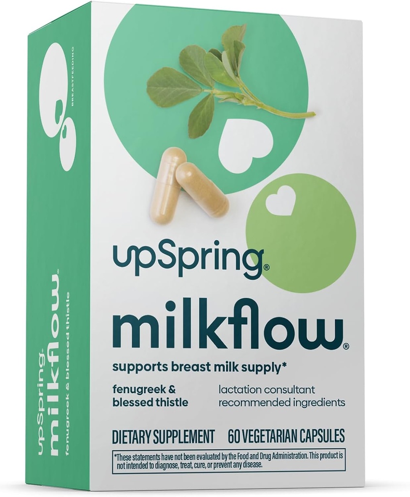 UpSpring Milkflow Kojení Dodatek pro zvýšení nabídky mléka, Kojení Doplňky s Fenugreek & Požehnaný Thistle, Non- GMO, Kojení Podpora 60 Veganské kapsle