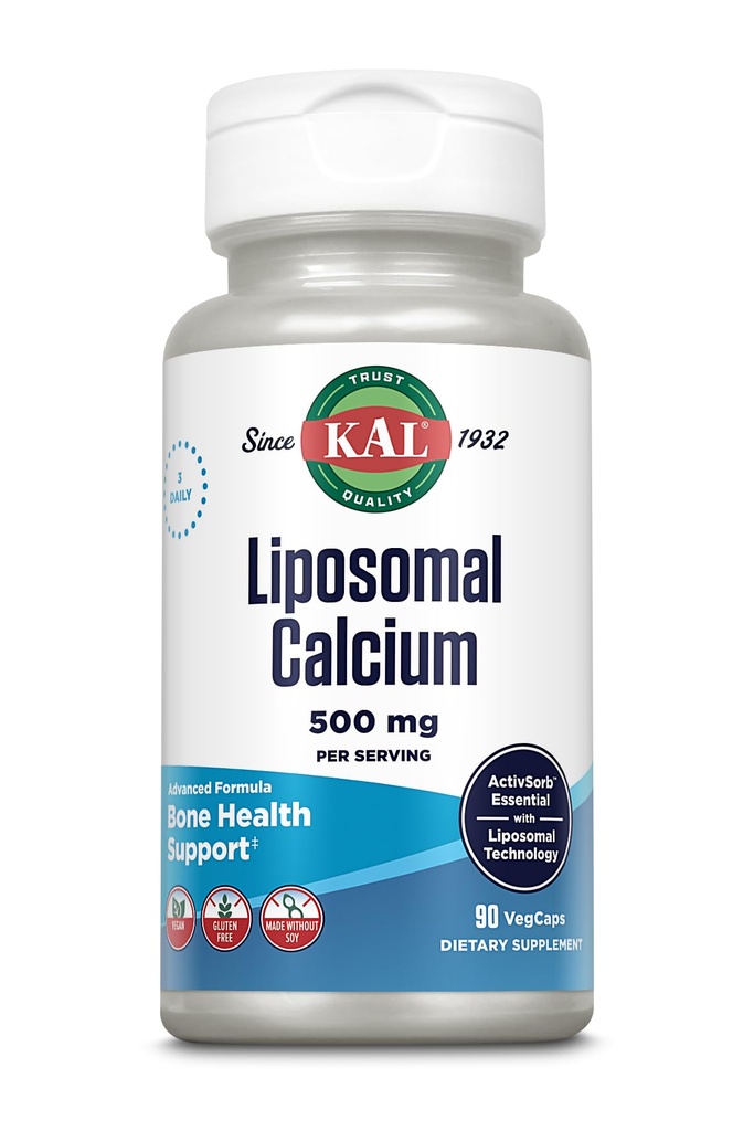 KAL Liposomální vápník 500 mg, vysoce absorpční doplněk vápníku, esenciální podpora vápníku, Vegan, gluten zdarma, No Soy, 30 Serings, 90 VegCaps
