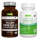 Vegan Omega-3 + komplex vápníku a hořčíku Vegan Bundle, Udržitelné EPA & DHA Algae Oil 1340mg + 2: 1 Rostlinné řasy Minerální komplex, Igennus