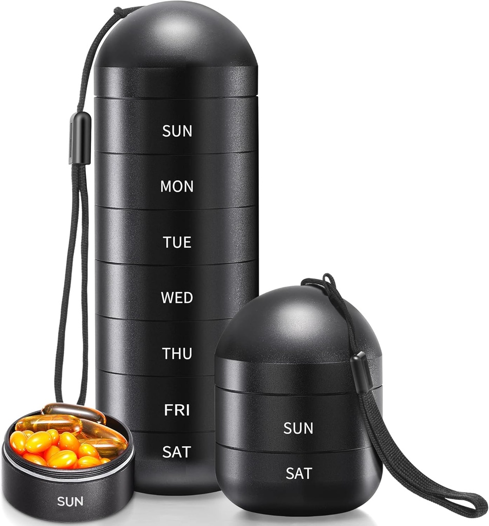 Zannaki XL Metal Travel Pill Pořadatel, Extra velké vodotěsné týdenní Pill Box, Hliníkový Alloy Pouzdro Kontejner, BPA Volný 7 Day Denní medicína Pořadatel Držák pro vitamín, Rybí olej, Dodatek