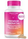 Pink Stork Premium Prenatal Vitamin pro ženy - Organic Whole-Food Ingredients, Multivitamin & Probiotika - Ranní nemoc, Digestion, & Energy - Folát, B6, & Železo - 60 Kapsle