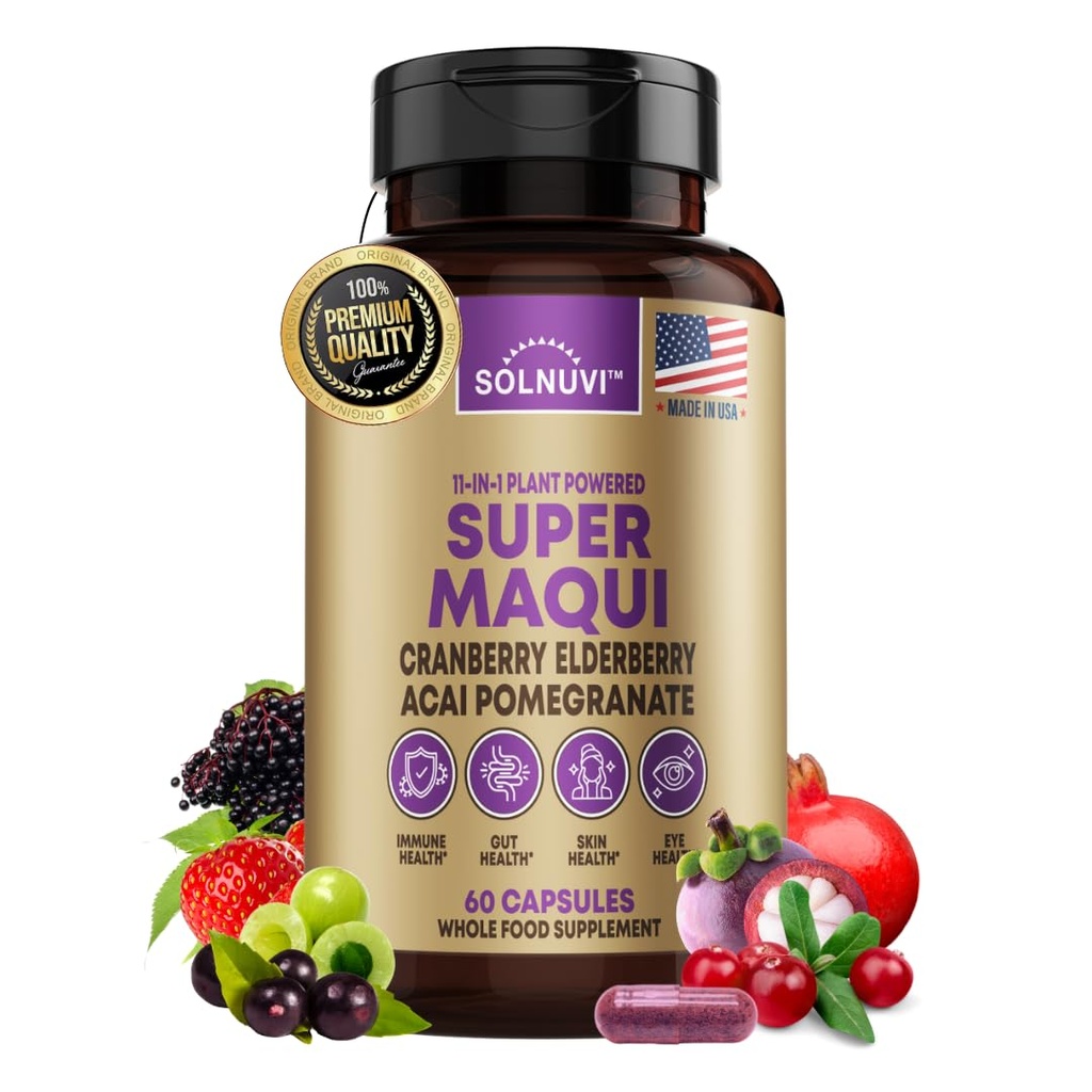 Organické Super Maki Berry Kapsle - Superfood Powder - Elderberry Extract, Cranberry, Granulát, Acai - Suchá Oko & Slza Support, Gut Health, Skin - 60 Vegan Kapsle, Non GMO, Gluten Volný dodatek