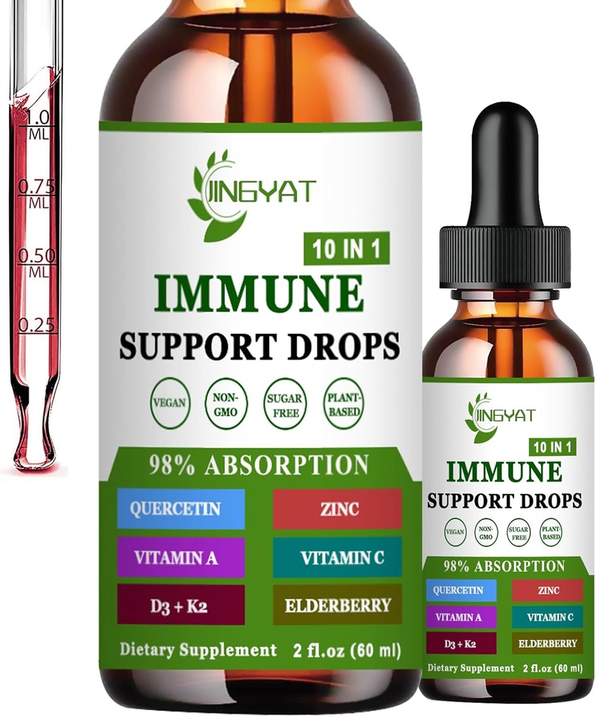 Zinek Quercetin s bromelainovým vitaminem C D3 Tekuté kapky Imunitní podpora s vitaminem A K2 Echinacea chlorofyl a bezinky - 10 in1 Imunitní obranné kapky Komplex pro zdraví imunity
