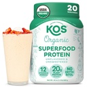 Kos Vegan Protein Powder, Neochucené a neslazené - Nízké krmné Pea Protein Blend, Organic Superfood Bohaté na vitamíny a minerály - Keto, Soy, mléčné výrobky zdarma - Jídelní náhrady pro ženy a muže - 20 Služeb