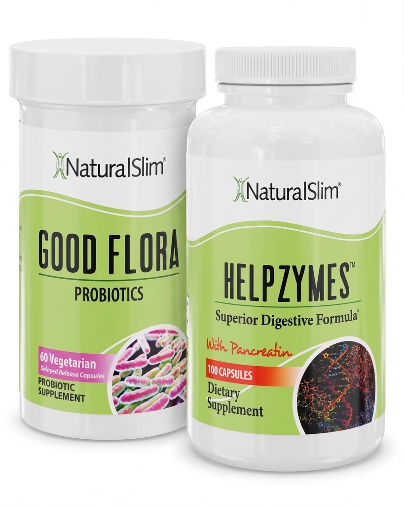 NaturalSlim Digestive Health Bundle - Good Flora & Helpzymes - Potent Probiotika & Výkonné trávicí enzymy pro lepší stravovací & Absorpce potravin Nutrients current124; Vyjádřeno Frankem Suarezem