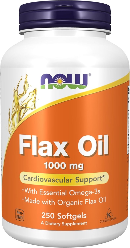 Nyní Potraviny Doplňky, Flax Oil 1000 mg s organickým olejem, Kardiovaskulární podpora *, 250 Softgels