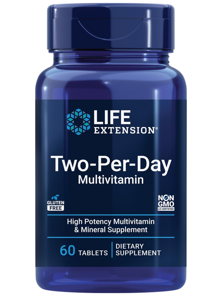 Life Extension Two- Per- Day Multivitamin - Denní dávka vitaminů a minerálů pro muže a ženy - Kompletní esenciální doplněk vitaminu pro energii, zdraví - Gluten- Free - Non- GMO - 60 Tablet