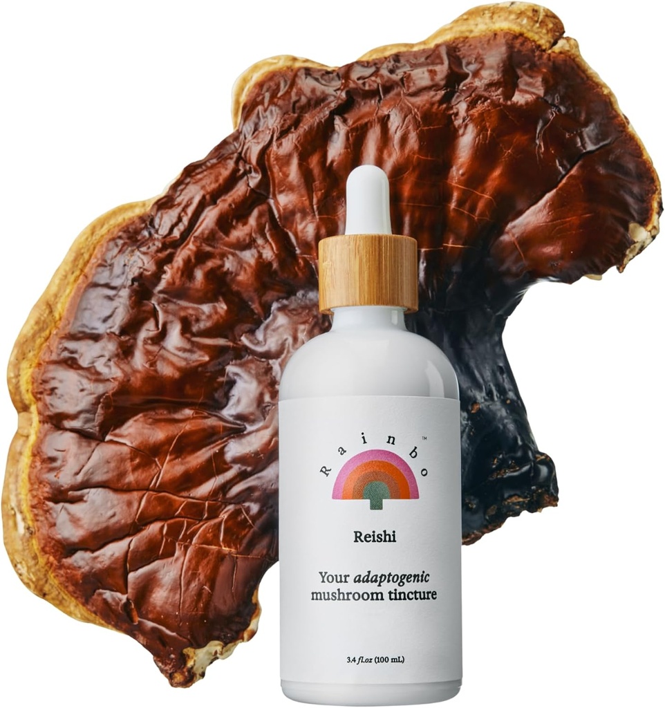 Rainbo - Reishi Houba Tinktura - Dual Extract Houba Dodatek - Imunitní podpora, Mood, Spánek, Liquid Reishi Dodatek, Vegan, Non GMO, 3.4 fl oz