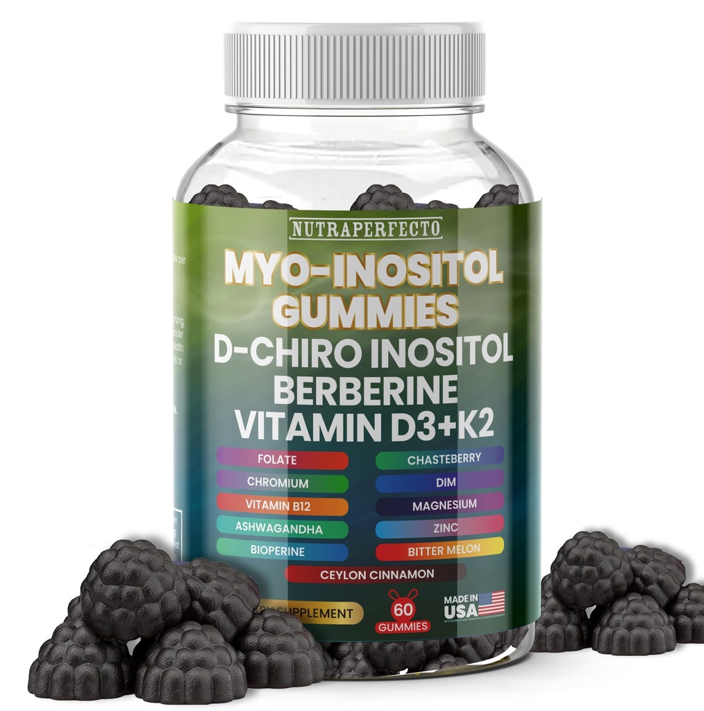 Sugar Free Myo-Inositol & D- Chiro Inositol Gummies for Women, Berberine Vitamin D3 K2 DIM Magnesium Glycinát Oxid L- Methylfolát Dodatek pro ženy, plodnost, Hormon Balance, PMS, Ovariální zdraví