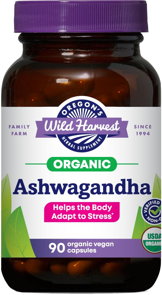 Oregon Wild Harvest Certified Organic Ashwagandha Bylinné Veganské kapsle, 1200 MGS, 90 Počet