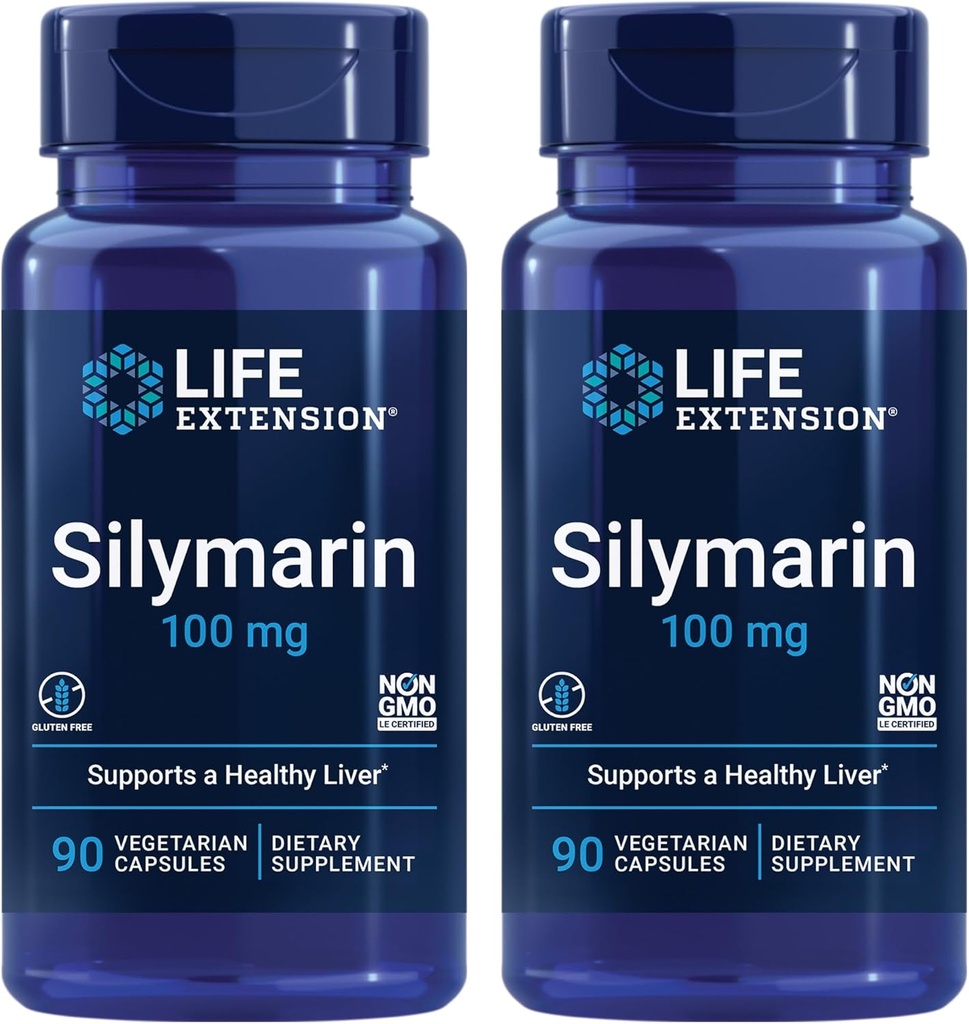 Life Extension Silymarin - Milk Thistle Extract - Podporuje zdraví jater - Gluten- Free, Non- GMO, Vegetarian - Dva balení - 2 x 90 Kapsle