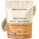 Sprout Living Epic Protein, Plant Based Protein & Superfoods Powder, Chocolate Maca Powder 124; 20 Grams Organic Protein Powder, Vegan, Non Dairy, Non- GMO, Gluten Free, Nízký cukr (1 libra, 12 Služení)