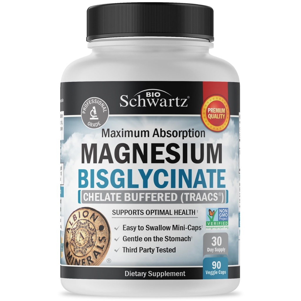 Magnesium Bisglycinát 100% Chelate No- Laxative Effect - Maximum Absorpce & Biologická dostupnost, Plně reagováno & Buffered - Zdravá energie Svalová kost & Společná podpora - Non- GMO Projekt ověřen - 90 ct