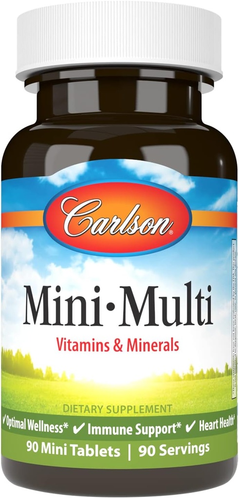 Carlson - Mini- Multi, Vitamíny & Minerály, Imunitní Podpora & Srdce Zdraví, Optimální Wellness, 90 mini tablet.