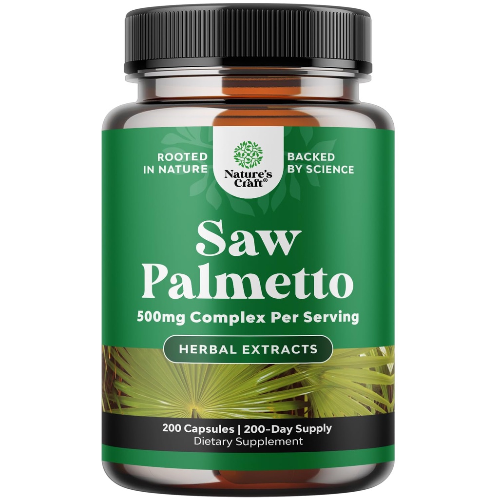 Extra Pevnost Saw Palmetto Extract - Pokročilý bylinný komplex pro zdraví vlasů a moč s rostlinnými steroly a flavonoidy - Potent Herbal dodatek s 500mg per Serving - 200 Kapsle