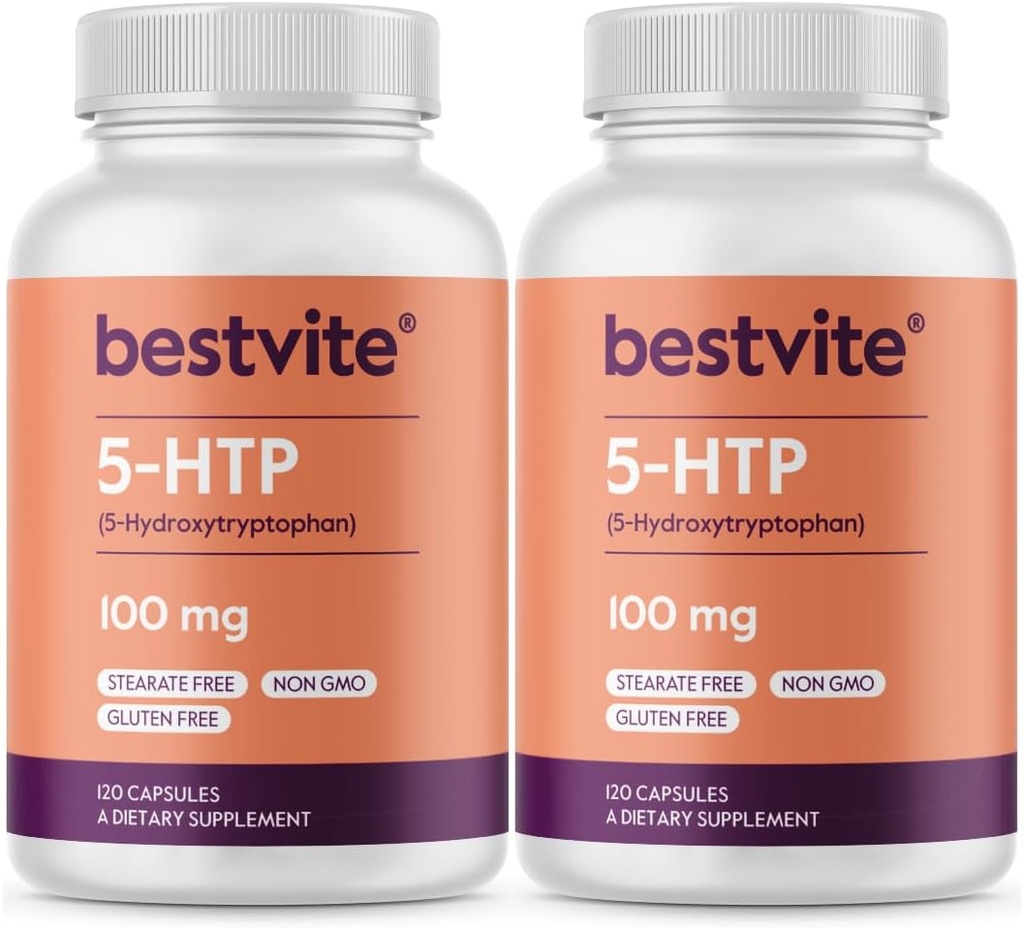 BESTVITE 5- HTP 100mg (240 tobolek) (120 x 2) - No Stearates - No Flow Agents - Non GMO - Gluten Free