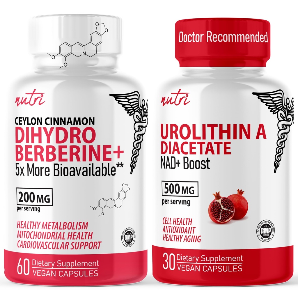 Příroda 's Fusies Nutri Dihydroberberine (60 Kapsle) & Urolithin A Diacetát 500mg Energy Booster Dodatek