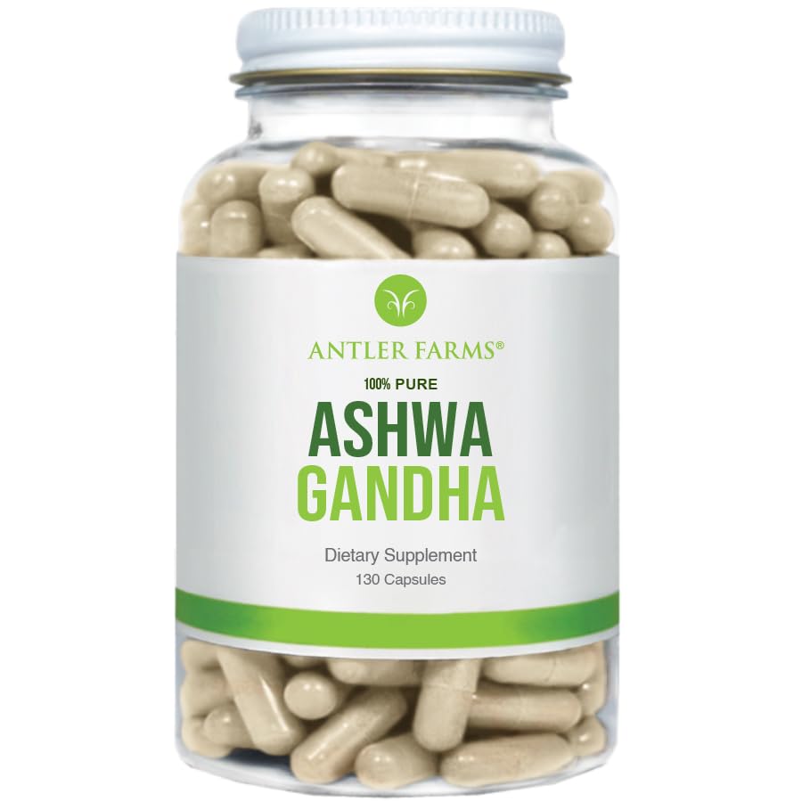 Antler Farms - 100% čisté Ashwagandha Root a Ashwagandha Root Extract, 130 Kapsle, 1200mg - Standardizované na 5% s anolidy, Zvyšuje duševní výkonnost, energie a imunitu