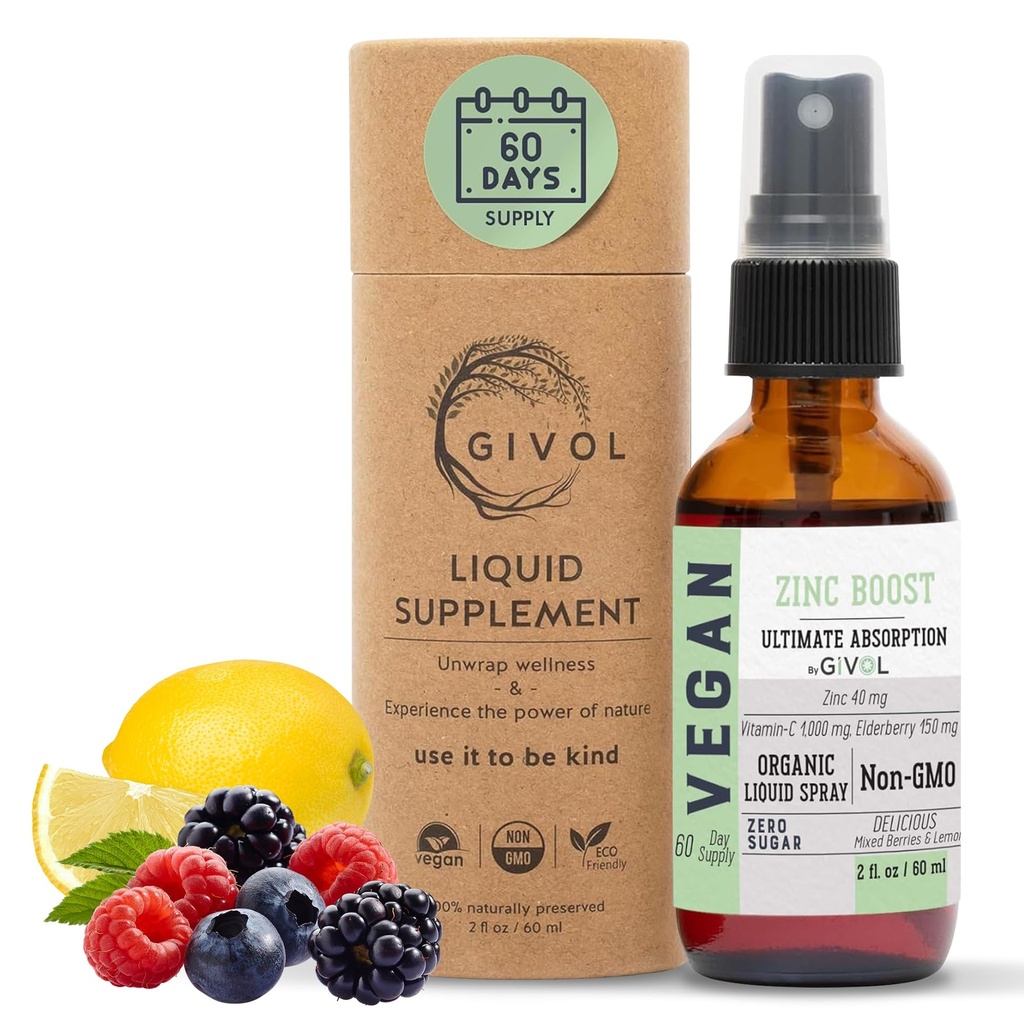 Organic ZINC Boost Mist 40 mg (Extra Strength) - Sugar Free with Vit C and Elderberry Extract - Vegan Liquid Spray for Kids and Dospělí - Easy Absorption - Non- GMO - (60 ml) 60 dní dodávky