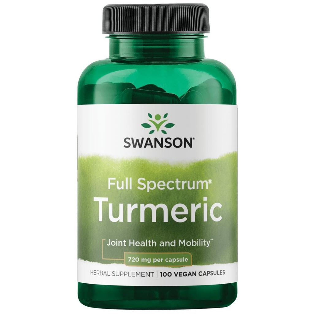 Swanson Full Spectrum Turmeric - Bylinný dodatek podporující společné zdraví a mobilitu - Přírodní vzorec podporující stravovací zdraví - (100 kapslí, 720mg každý)