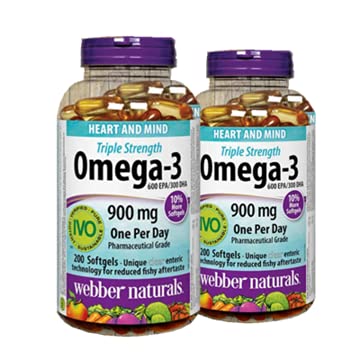 Webber Naturals Triple Strength Omega-3 900mg 200 softgelů x 2 (2 láhve)
