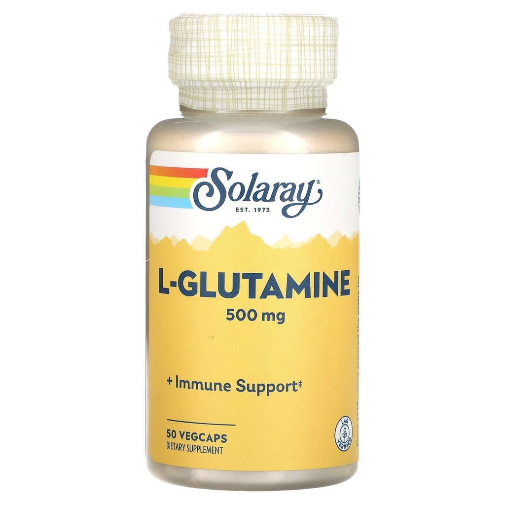 SOLARAY L Glutamin Kapsle 500 mg - Imunitní podpora - Bezplatná aminokyselina - Laboratorní ověřená, 60denní záruka vrácení peněz, 50 Služeb, 50 VegCaps