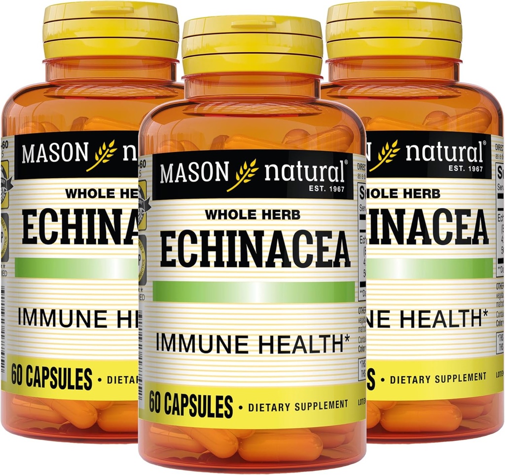MASON NATURAL Echinacea, imunitní systém Booster, podporuje celkové zdraví, Bylinný dodatek, 60 Kapsle (Balení po 3)
