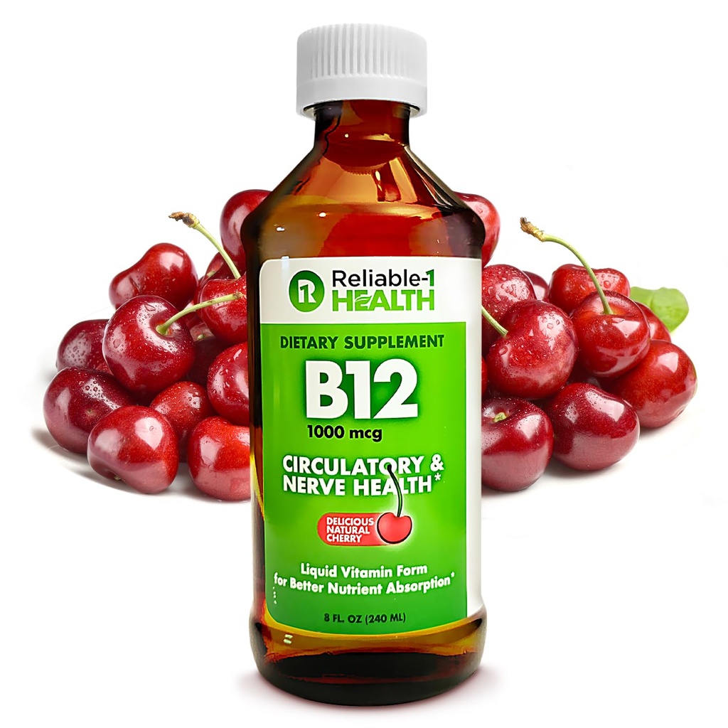 Reliable-1 Laboratories Liquid Vitamin B12 Denní dodatek 1000mcg pro dospělé muže a ženy - Přírodní třešňové aroma