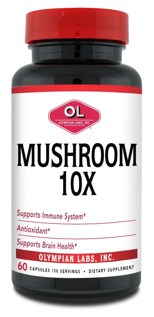 Olympian Labs 10X Houbový dodatek Kapsle - Komplexní Formule podporující imunitní systém, Antioxidant, Brain Health - 60 Kapsle (30 Doručování)